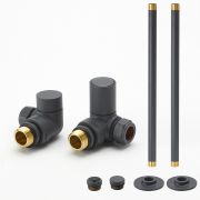 Milano - Modern Corner Radiator Valve and Pipe Set - Anthracite