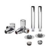 Milano - Modern Corner Radiator Valve and Pipe Sleeve Set - Choice of Finish
