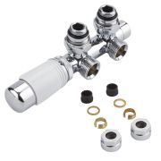 Milano - Chrome H Block Angled Valve with White TRV Head & 15mm Copper Adapters