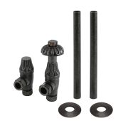 Milano Windsor - Thermostatic Antique Style Angled Radiator Valve and Pipe Set - Pewter