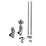 Milano Windsor - Thermostatic Antique Style Angled Radiator Valve and Pipe Set - Satin Nickel