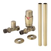 Milano - Modern Thermostatic Straight Radiator Valve and Pipe Set - Brushed Gold
