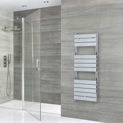 Milano x ECOSO Lustro - Electric Designer Chrome Flat Panel Heated Towel Rail - Choice of Size, Heating Element and Cable Cover