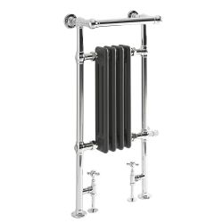 Milano Elizabeth - Anthracite Traditional Dual Fuel Heated Towel Rail - 930mm x 450mm (With Overhanging Rail) - Choice of Wi-Fi Thermostat and Cable Cover