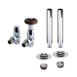 Milano Windsor - Traditional Thermostatic Angled Radiator Valve and Pipe Sleeve Set - Choice of Finish