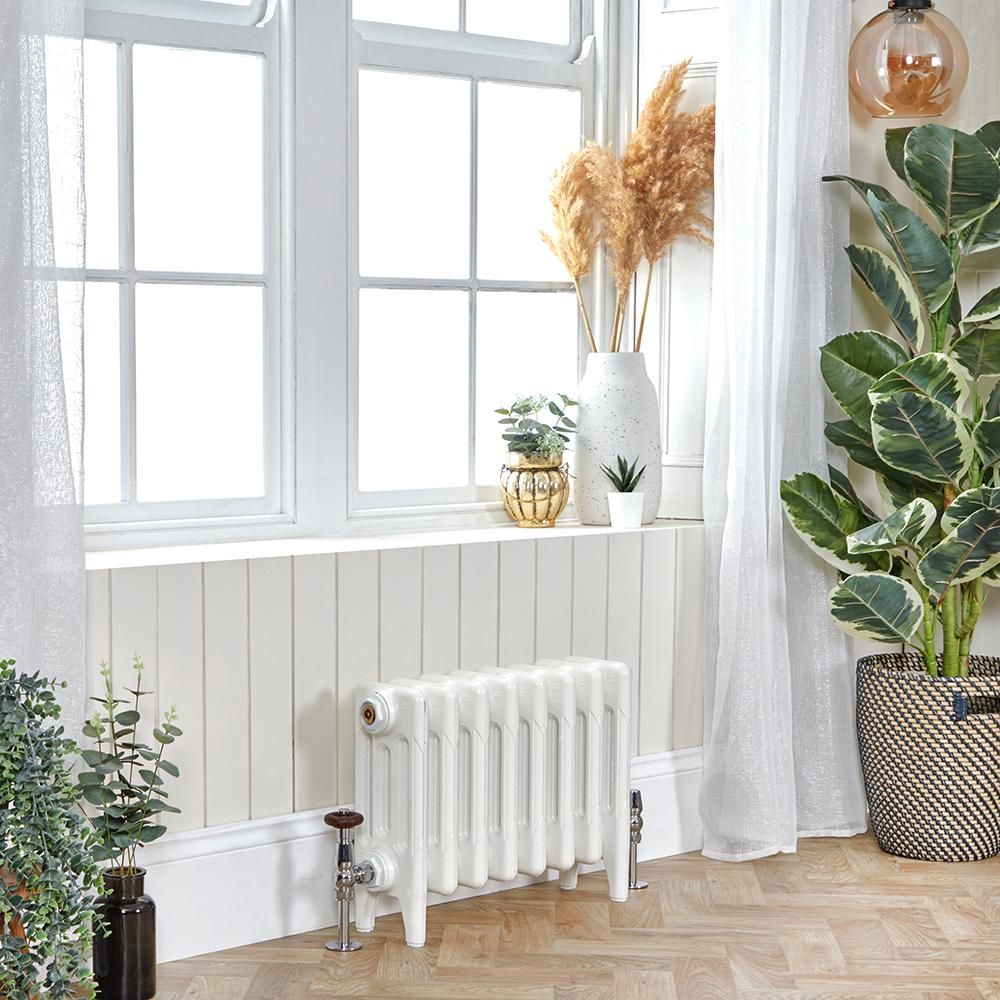 Milano Mercury - 4 Column Cast Iron Radiator - 560mm Tall - Porcelain White - Multiple Sizes Available