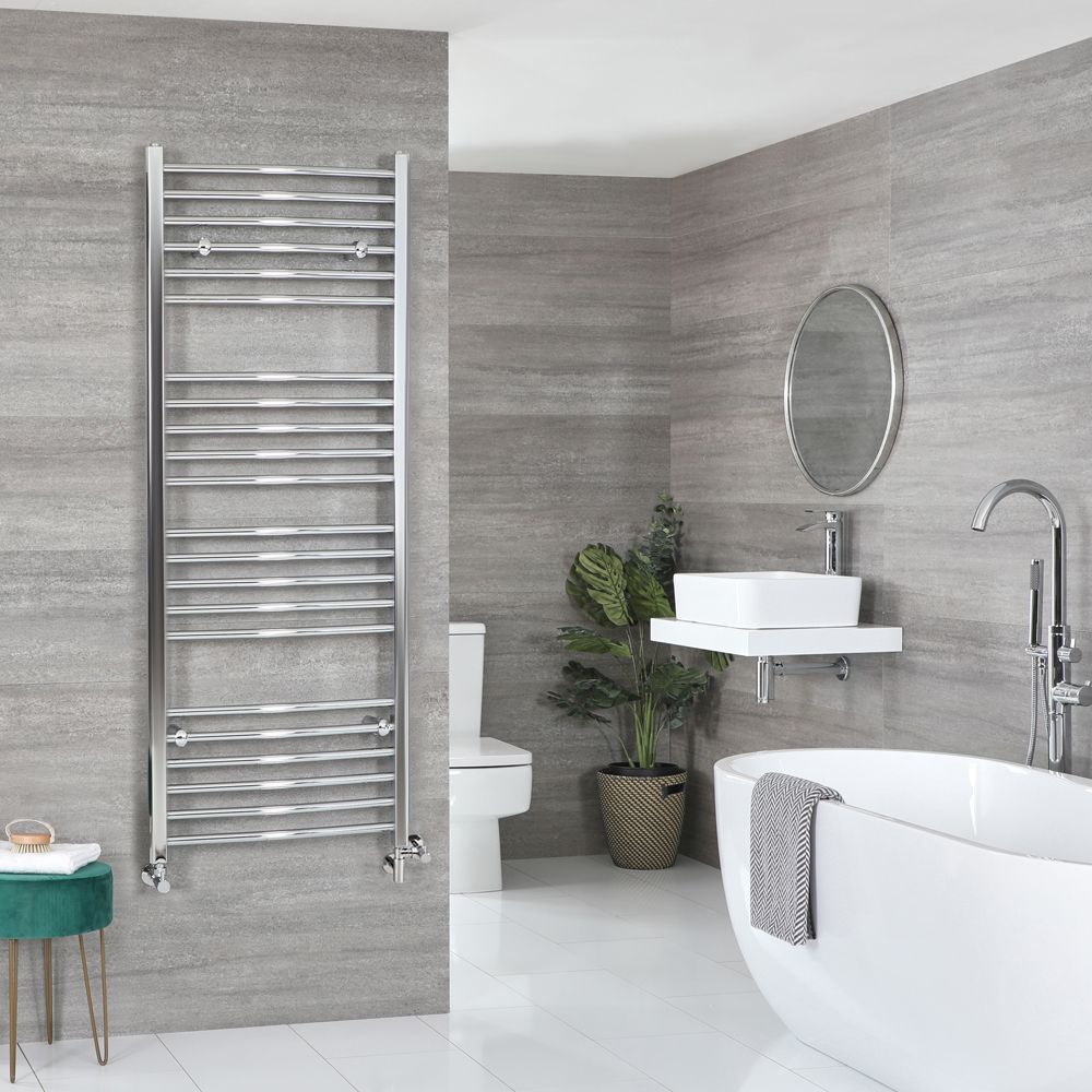 Milano Kent - Dual Fuel Curved Chrome Heated Towel Rail - Choice of Size