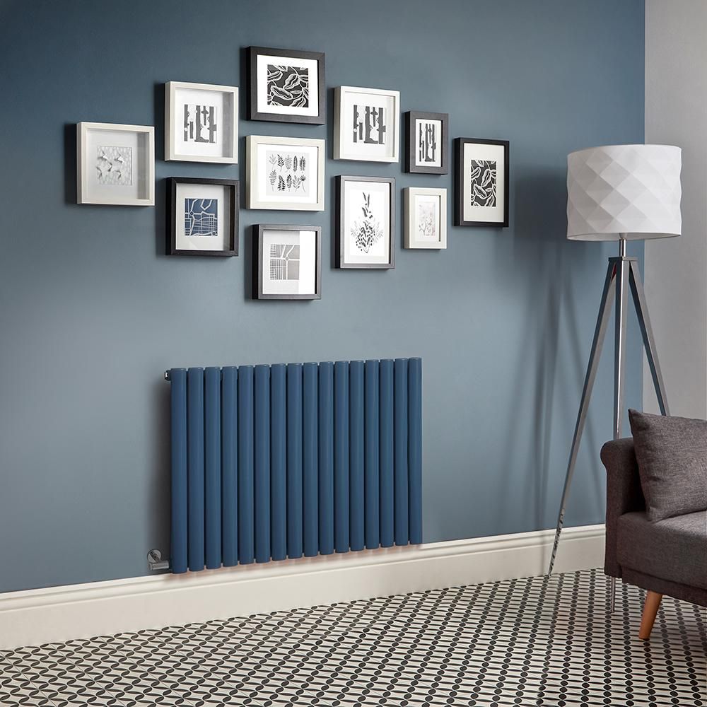 Milano Aruba - Electric Deep Sea Blue Horizontal Designer Radiator - 635mm Tall - Choice of Size, Thermostat and Cable Cover