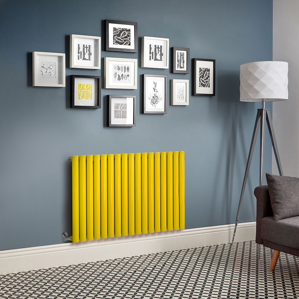 Milano Aruba - Electric Dandelion Yellow Horizontal Designer Radiator - 635mm Tall - Choice of Size, Thermostat and Cable Cover