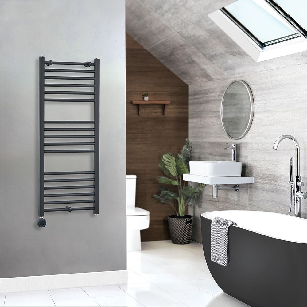 Milano Kent Electric - Curved Anthracite Heated Towel Rail - Choice of Size and Element