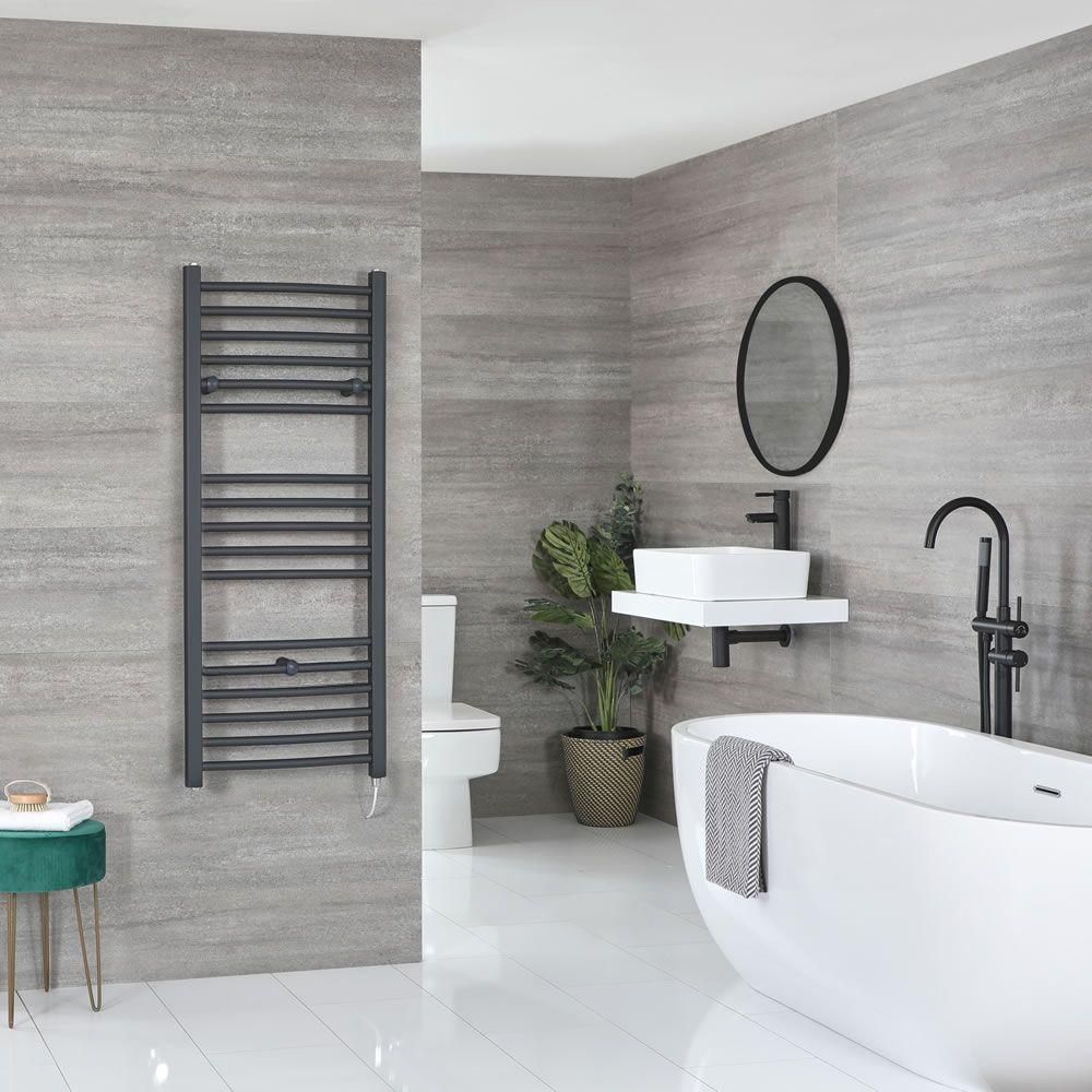 Milano Kent Electric - Straight Anthracite Heated Towel Rail - Choice of Size and Element