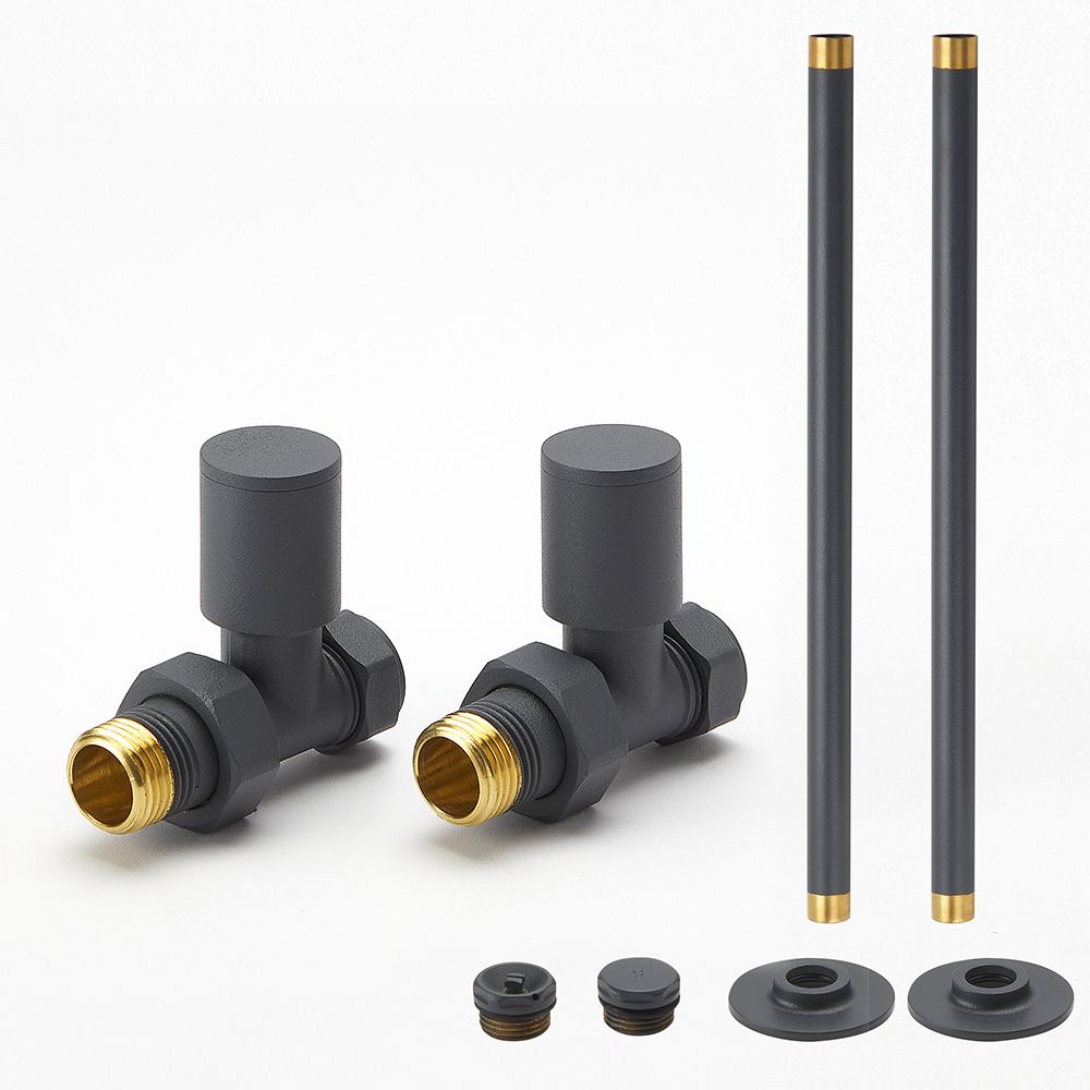 Milano - Modern Straight Radiator Valve and Pipe Set - Anthracite