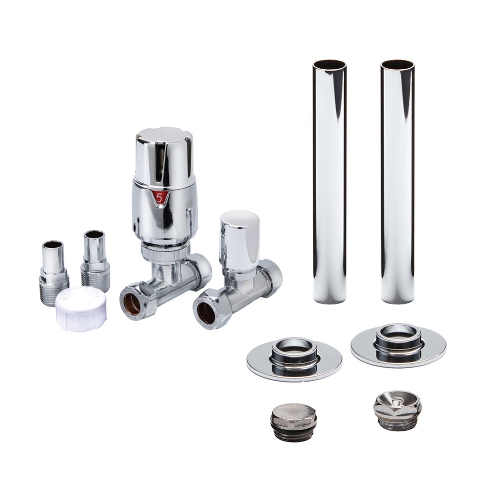 Milano - Thermostatic Straight Radiator Valve and Pipe Sleeve Set - Chrome