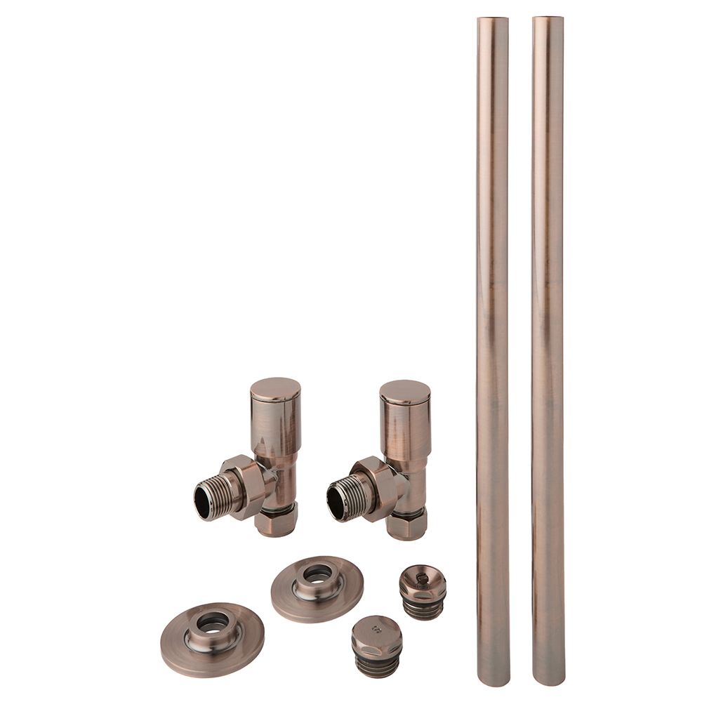 Milano - Modern Pipe and Angled Radiator Valve Set - Brushed Bronze