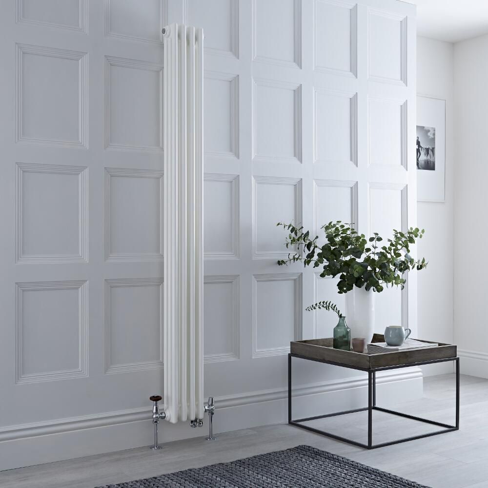 Milano Windsor - White Traditional Vertical Dual Fuel Triple Column Radiator - 1800mm x 200mm - Choice of Valve and Wi-Fi Thermostat