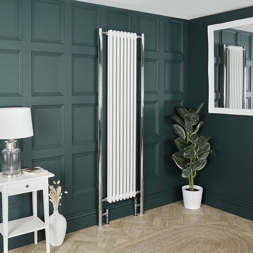 Milano Windsor - White Vertical Traditional Double Column Radiator - Choice of Size and Extension Pipe Colour