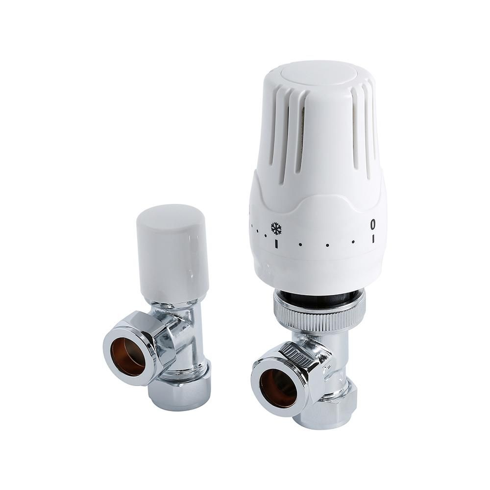 Milano Liquid Filled White Thermostatic Radiator Valve and Lockshield Valve Pack