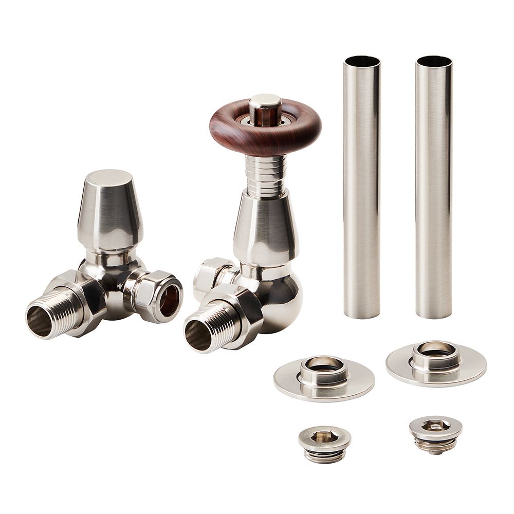 Milano Windsor - Traditional Thermostatic Corner Radiator Valve and Pipe Sleeve Set - Choice of Finish