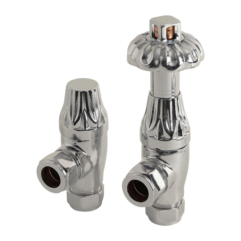 Milano Windsor - Antique Style Satin Polished Thermostatic Angled Radiator Valves (Pair)
