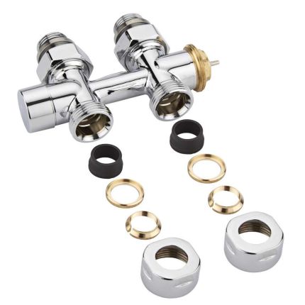 Milano - Chrome Thermostatic H Block Straight Valve With Euro Cone Adaptor - Copper 15mm