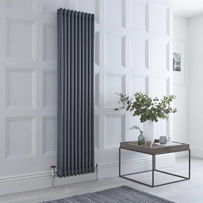 Milano Windsor - Vertical Triple Column Anthracite Traditional Cast Iron Style Radiator - 1800mm x 470mm
