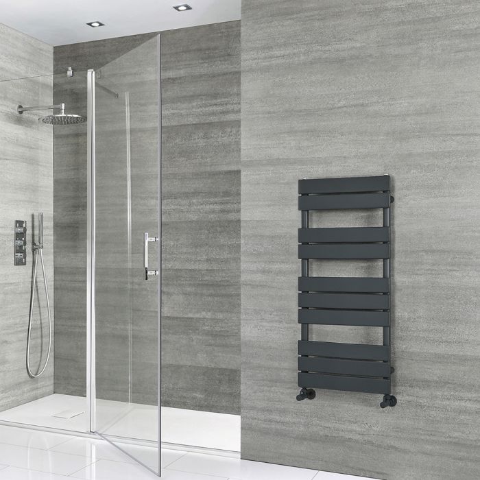 Milano Lustro - Designer Anthracite Flat Panel Heated Towel Rail - 975mm x 450mm