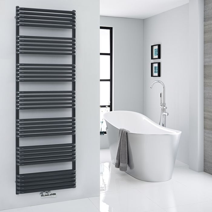 Milano Bow - Black D Bar Central Connection Heated Towel Rail 1800mm x 600mm