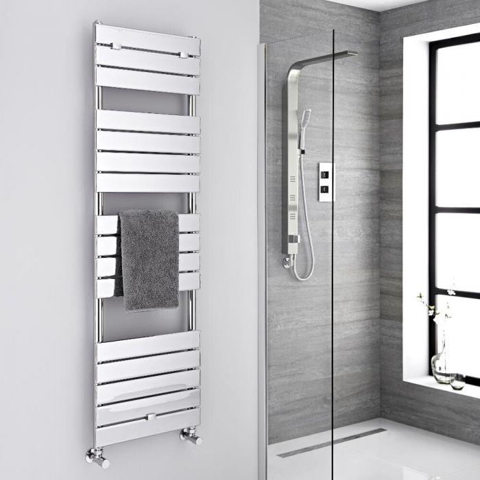 Milano Lustro - Designer Chrome Flat Panel Heated Towel Rail - 1512mm x 450mm