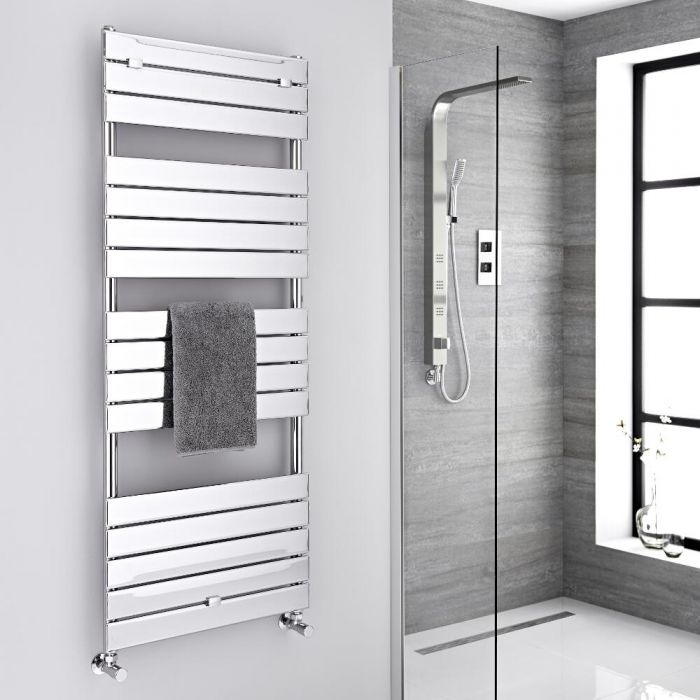 Milano Lustro - Designer Chrome Flat Panel Heated Towel Rail - 1512mm x 600mm