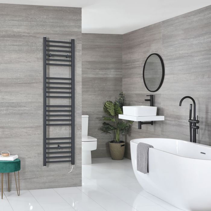 Milano Artle Electric - Flat Anthracite Heated Towel Rail 1600mm x 400mm