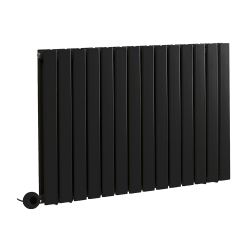 Milano x ECOSO Alpha - Electric Black Horizontal Designer Radiator - 635mm Tall - Choice of Size and Wi-Fi Thermostat - Plug-In and Hardwired Options