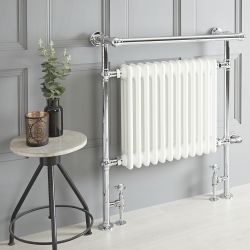 Milano Elizabeth - White Traditional Dual Fuel Heated Towel Rail - 930mm x 790mm (With Overhanging Rail) - Choice of Wi-Fi Thermostat and Cable Cover