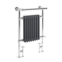 Milano Elizabeth - Anthracite Traditional Dual Fuel Heated Towel Rail - 930mm x 620mm (With Overhanging Rail) - Choice of Wi-Fi Thermostat and Cable Cover