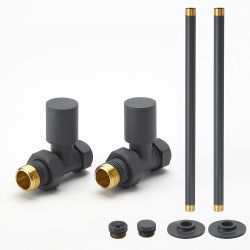 Milano - Modern Straight Radiator Valve and Pipe Set - Anthracite