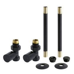 Milano - Modern Straight Radiator Valve and Pipe Set - Black