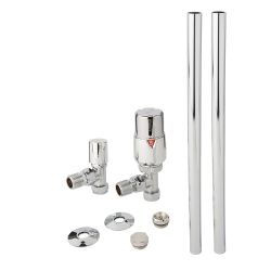 Milano - Modern Thermostatic Angled Radiator Valve and Pipe Set - Chrome