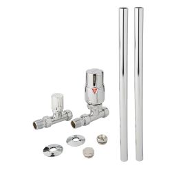 Milano - Modern Thermostatic Straight Radiator Valve and Pipe Set - Chrome
