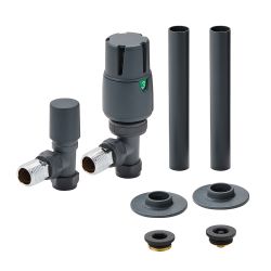 Milano - Modern Thermostatic Angled Radiator Valve and Pipe Sleeve Set - Choice of Finish