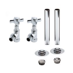 Milano - Angled Traditional  Radiator Valve and Pipe Sleeve Set - Chrome