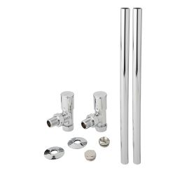 Milano - Modern Angled Radiator Valve and Pipe Set - Chrome
