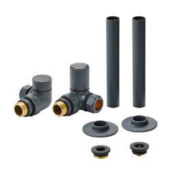 Milano - Modern Corner Radiator Valve and Pipe Sleeve Set - Choice of Finish