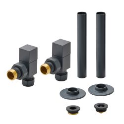 Milano - Modern Square Angled Radiator Valve and Pipe Sleeve Set - Choice of Finish