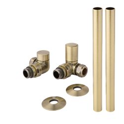 Milano - Modern Corner Radiator Valve and Pipe Set - Brushed Gold
