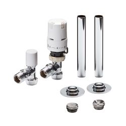 Milano - Thermostatic Angled Radiator Valve and Pipe Sleeve Set (Pair) - Choice of Finish