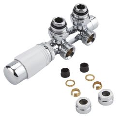 Milano - Chrome H Block Angled Valve with White TRV Head & 15mm Copper Adapters