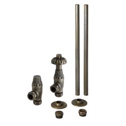 Milano Windsor - Thermostatic Antique Style Angled Radiator Valve and Pipe Set - Brass