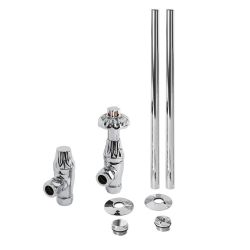 Milano Windsor - Thermostatic Antique Style Angled Radiator Valve and Pipe Set - Chrome