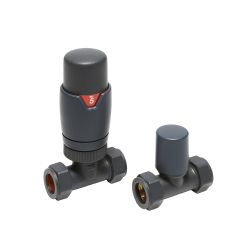Milano - Modern Anthracite Thermostatic Straight Radiator Valve and Lockshield