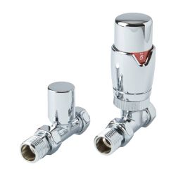 Milano - Modern Chrome Thermostatic Straight Radiator Valve and Lockshield