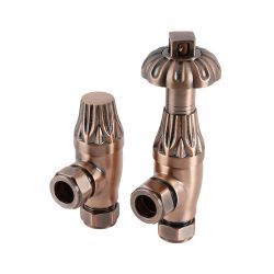 Milano Windsor - Antique Copper Thermostatic Antique Style Angled Radiator Valves (Pair)